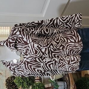 David N  Women's  Brown Zebra Print Button Down Linen Blend Top Size M